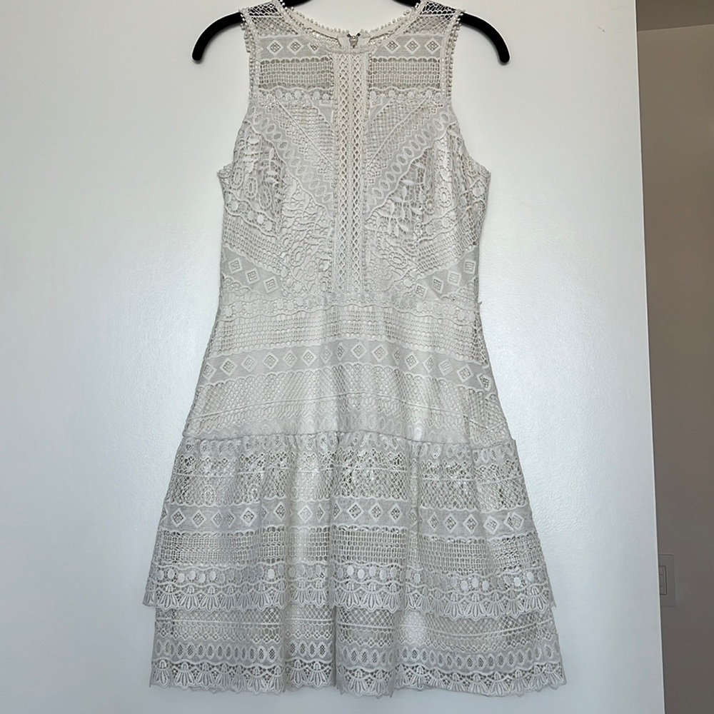 Parker NY White Crochet Lace Sleeveless Dress S